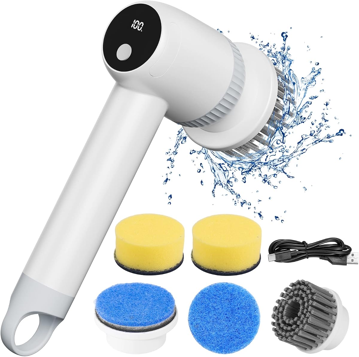Cordless Electric Power Spin Scrubber with Extension Rod
