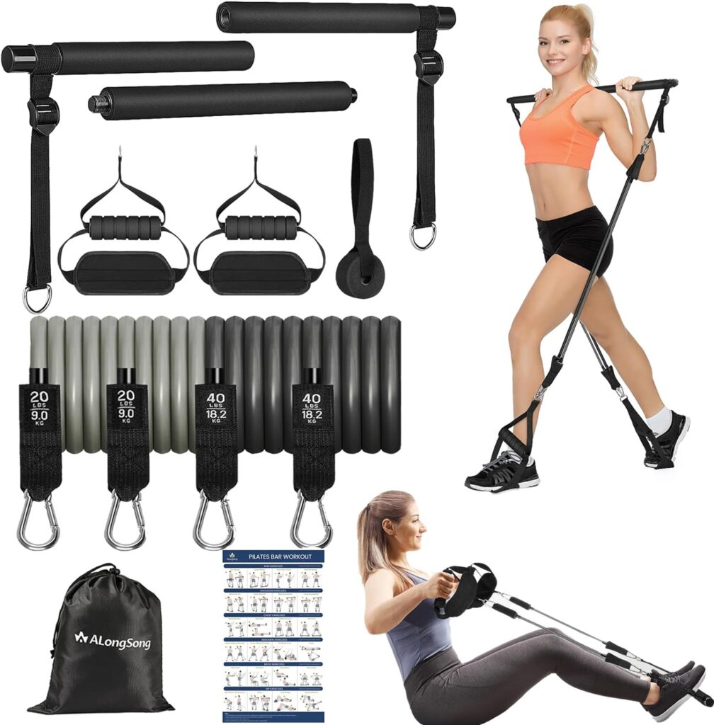 Portable Home Pilates Toning Bar Kit with Resistance Bands