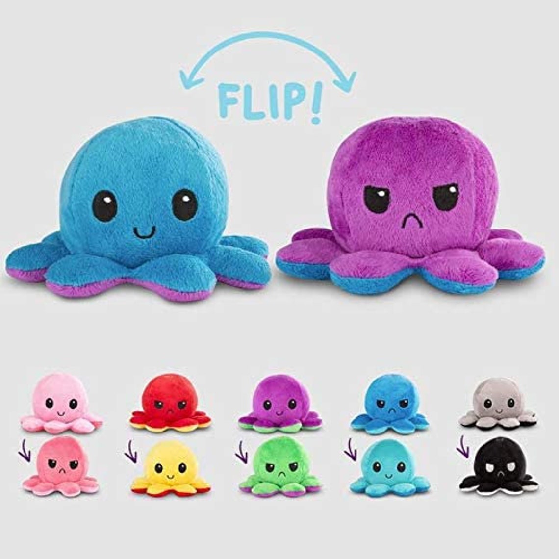 Reversible Mood Octopus Sensory Plushie (Happy & Angry)