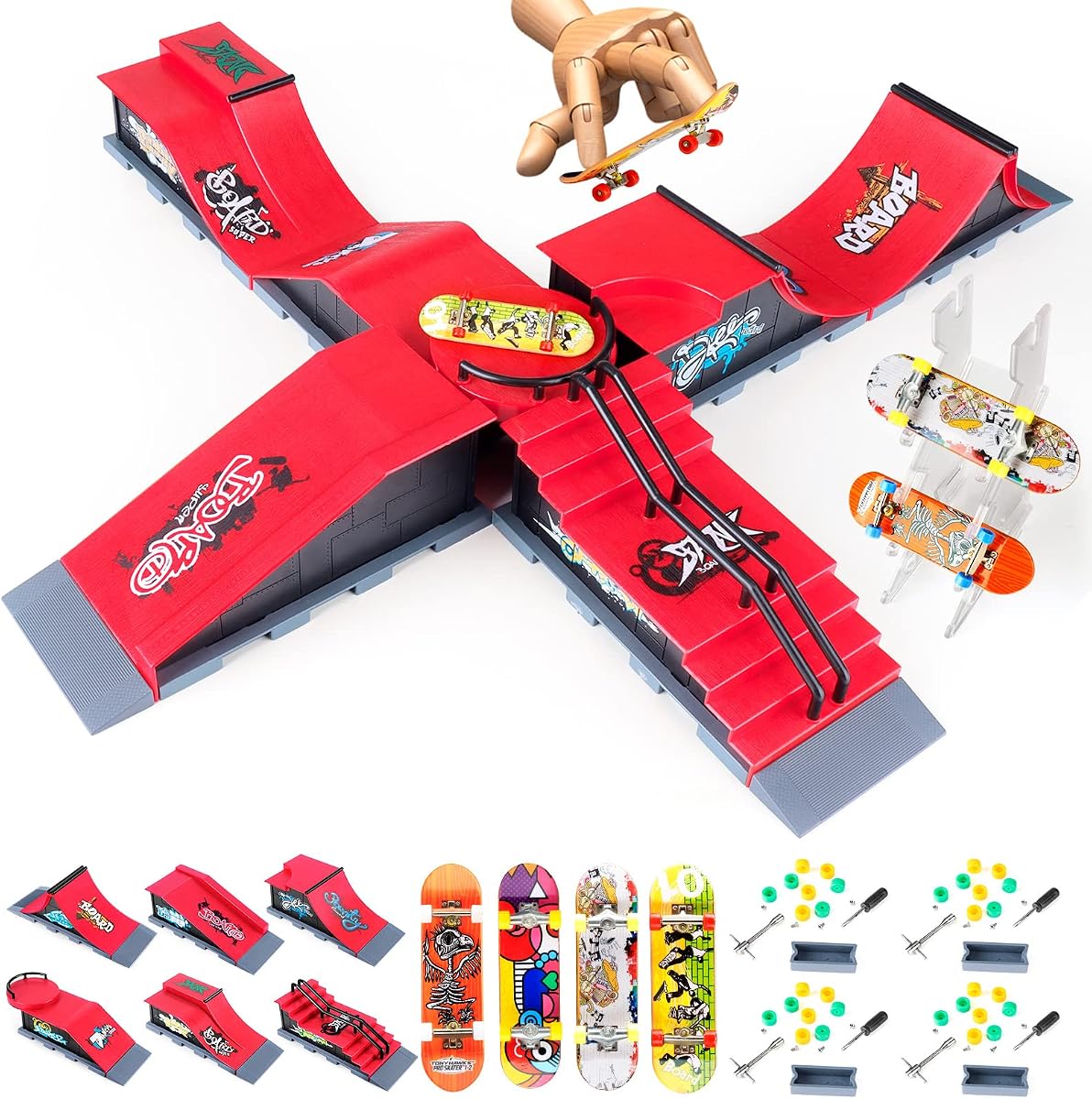 Mini Fingerboard Skate Park Ramp Set with Die-Cast Boards
